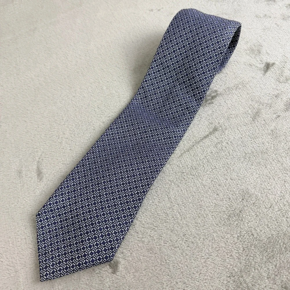 Tommy Hilfiger Mens Silk Tie Blue Yellow Geometric‎ Pattern USA Made